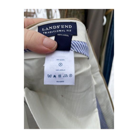 Lands' End Traditional Fit Trousers Flat Front Tan 100% Cotton Cuffed Sz 37 - Picture 5 of 6